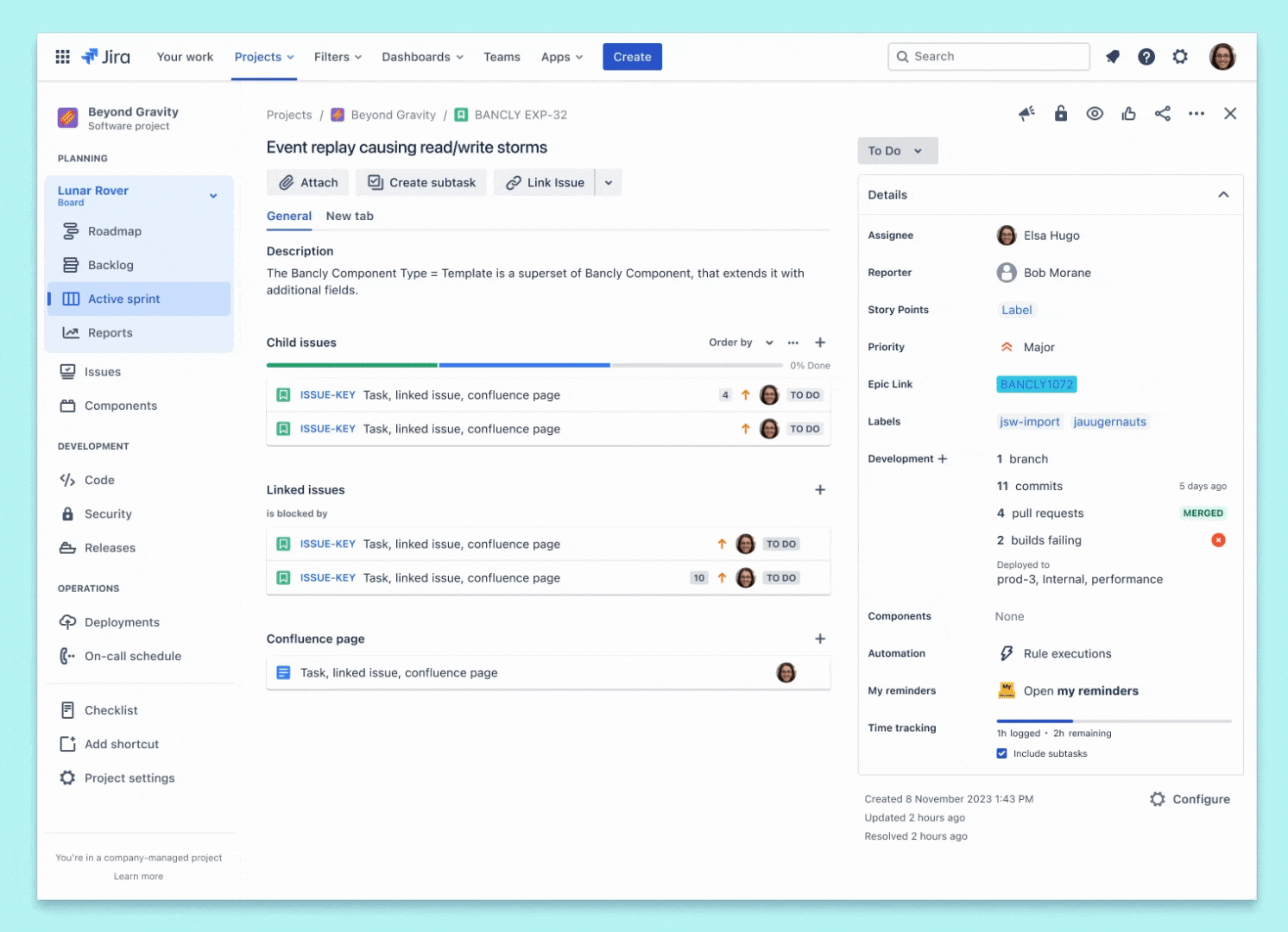 A GIF showing the Compass components feature in Jira Software